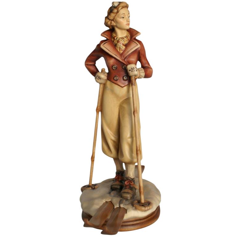 Nostalgie-Skifahrerin – holzgeschnitzte Sportholzfigur