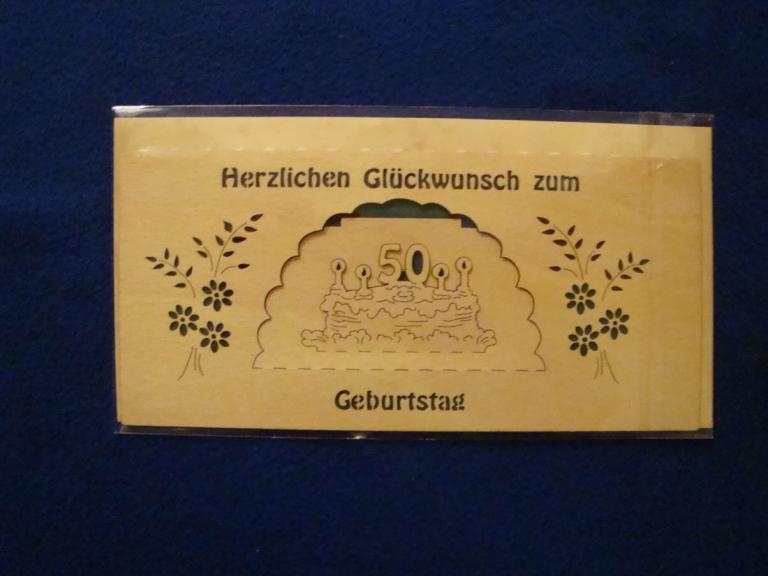 Holzkarte zum 50.Geburtstag