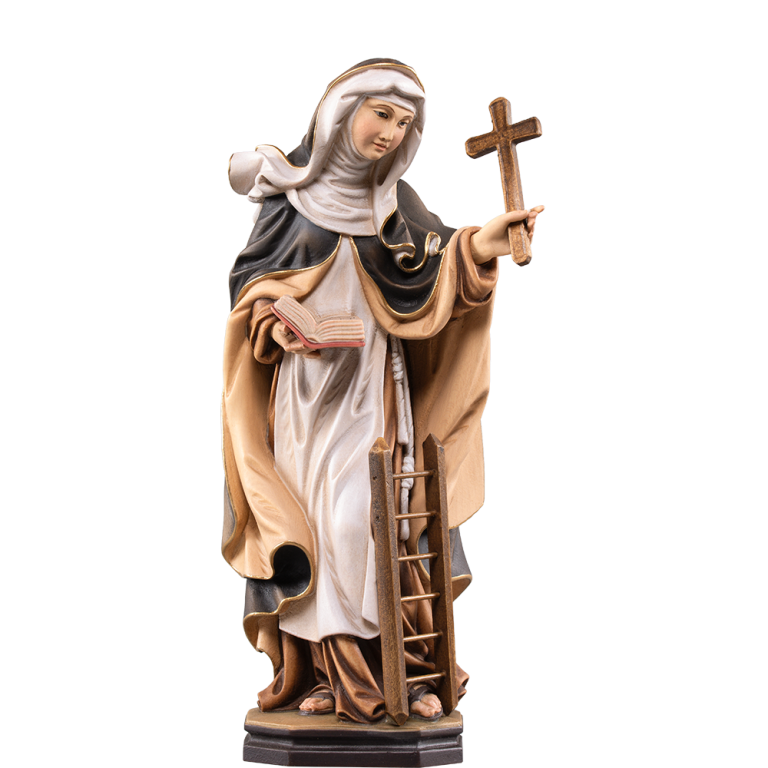 Hl. Angela mit Kreuz und Leiter Holzfigur color