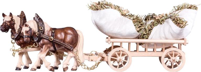2 Zugpferde mit Leiterwagen und Heu - in Color6081_5