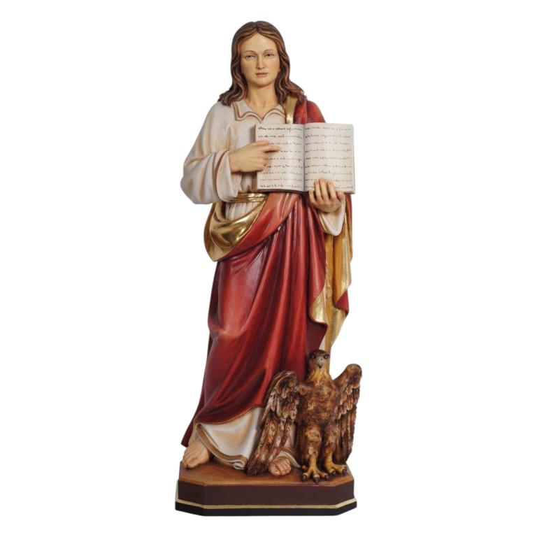 Heiligenfigur Johannes Evangelist mit Adler aus Holz geschnitzt