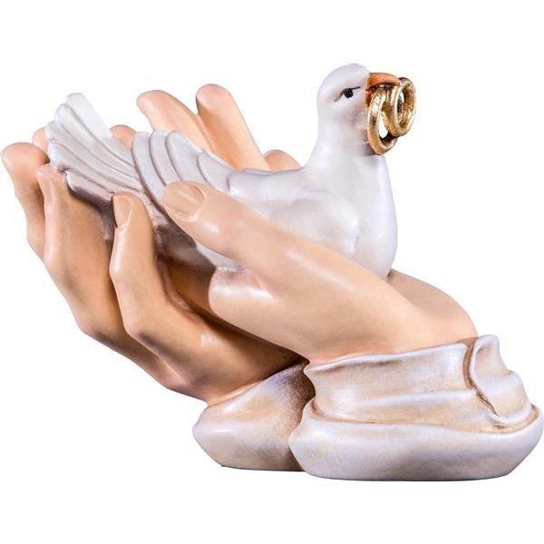 schützende hände hochzeit taube ringe holz