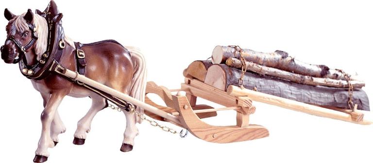 1 Zugpferd mit Holzschlitten - Holzschnitzerei Color-6061_5