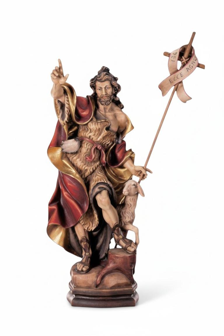 Hl. Johannes Holzfigur mit Kreuzstab holzgeschnitzt