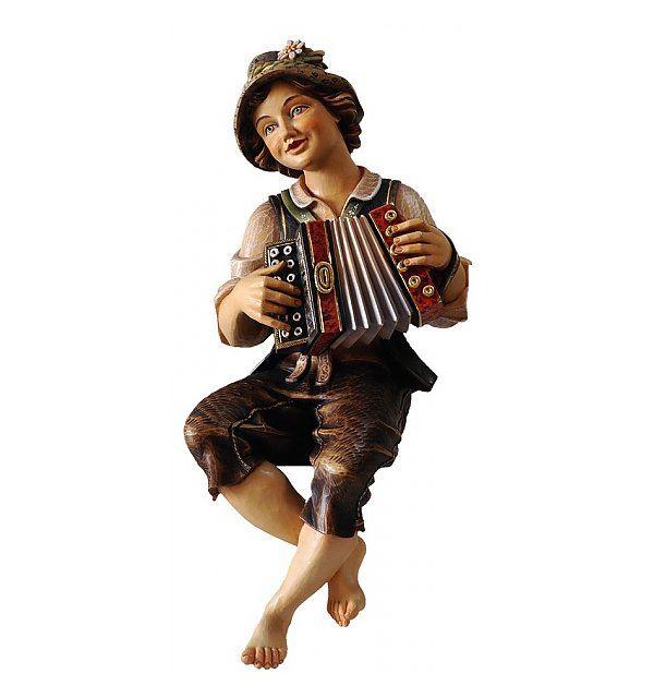 Steirische Harmonikaspieler sitzend- Holzfigur in color
