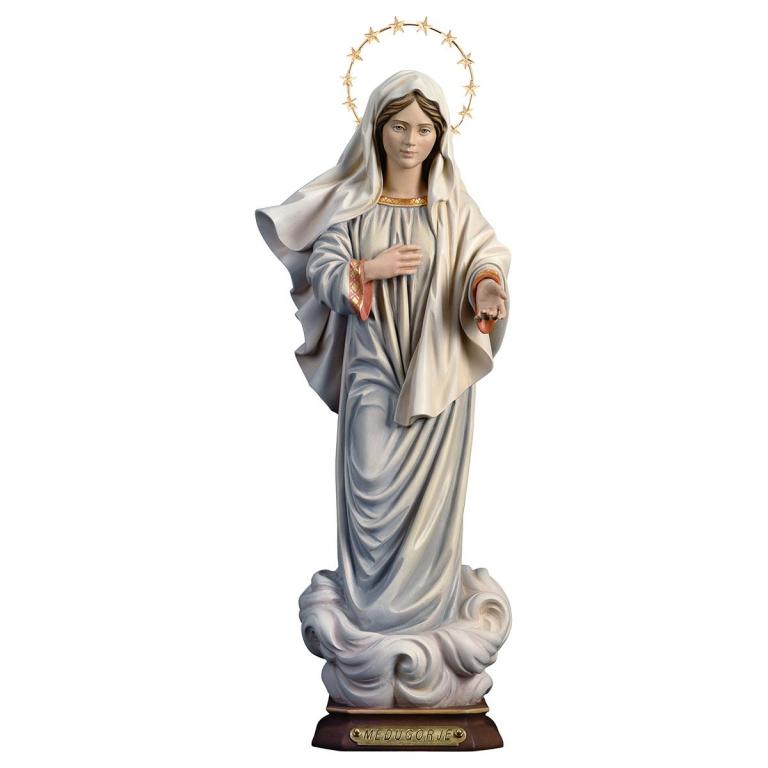 madonna medjugorje mit schein holzschnitzerei marienfigur geschnitzt