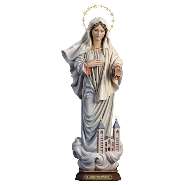 madonna medjugorje mit kirche und schein holzschnitzerei geschnitzt