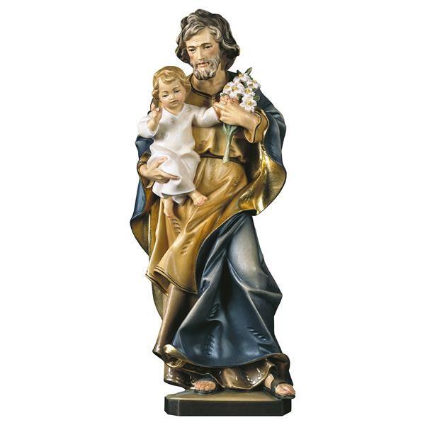 Hl. Josef mit Kind und Lilie – holzgeschnitzte Heiligenfigur aus Holz