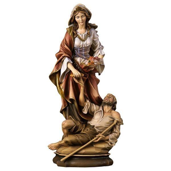 Hl. Elisabeth mit Bettler – holzgeschnitzte Heiligenfigur aus Holz