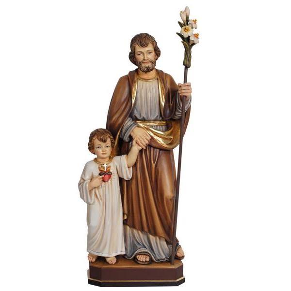 Hl. Josef mit Jesuskind (Knabe) – holzgeschnitzte Heiligenfigur aus Ahornholz