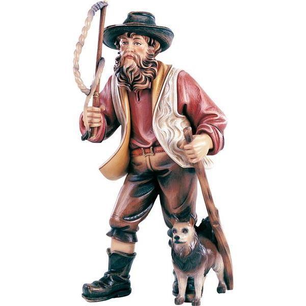 fuhrmann aus holz mit peitsche und hund traditionell geschnitzt