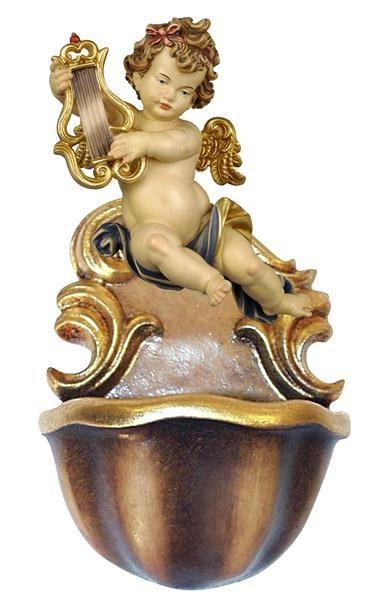 Barocke Figur eines Engels mit Harfe auf einem dekorativen Gefäß