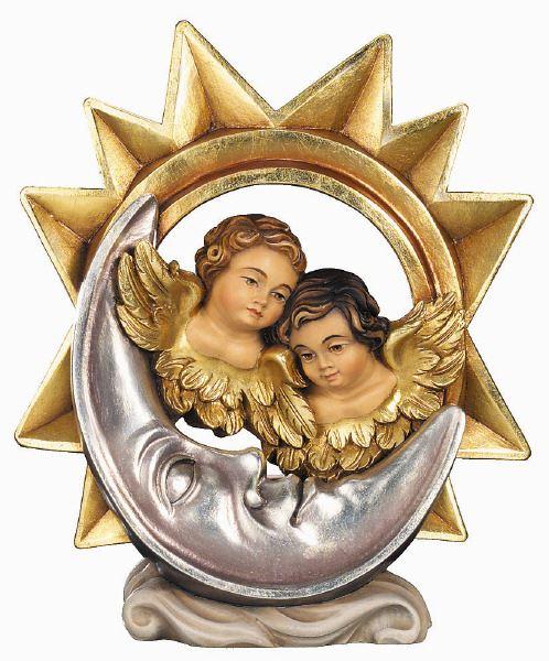 Zwei Engelsköpfe vor einem silbernen Mond und goldenen Sternenkranz