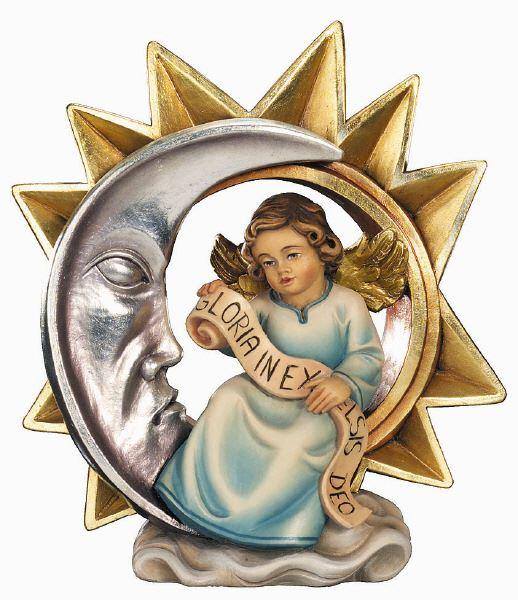 Dekoratives Relieff mit Mondgesicht, Engel und goldener Sternenkrone