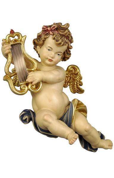 Barocke Puttenfigur mit Lockenhaar, die eine goldene Lyra hält