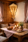 Gemütlicher Essbereich mit Holzdetails