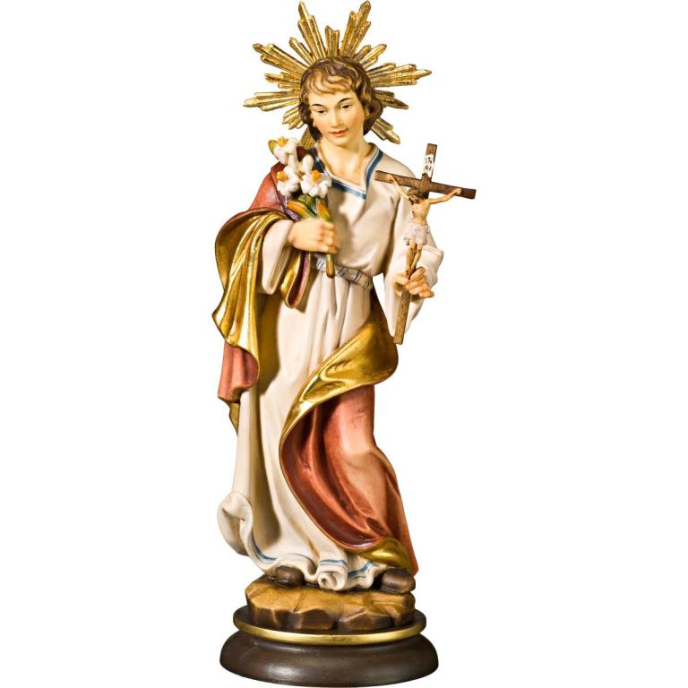 hl aloisius holzfigur mit kreuz und lilien